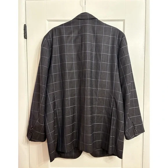 Canali Kei Men's Navy Windowpane 100% Wool Sport Coat Size 58 R (EU) 48 R (US) - Picture 2 of 9